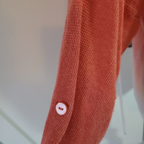 Chico's Size 1 US L 100% Linen Orange White Ombre Open Front Cardigan - Picture 4 of 9